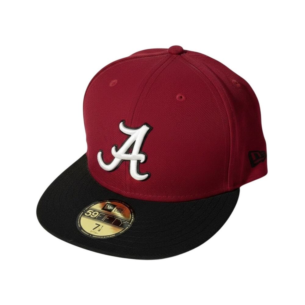 ALABAMA CRIMSON TIDE Hat Cap NEW ERA 59Fifty 100% WOOL Red Black Size 7 1/4